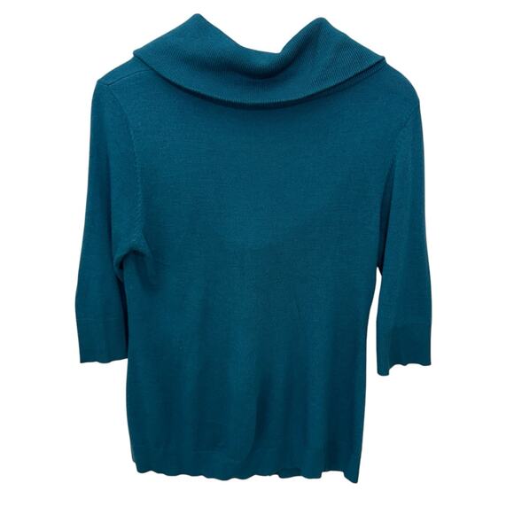 SOFT SURROUNDINGS Cardigan Sweater Small Teal Blue Off Shoulder Cowl Neck - Picture 2 of 12